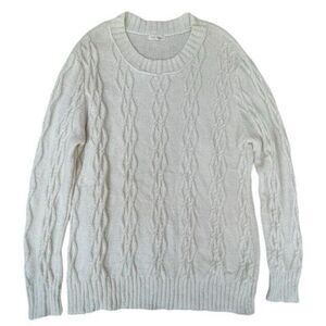 Cotton Bleu Sweater Womens Size Large White Cable Knit‎ Coquette Light Academia